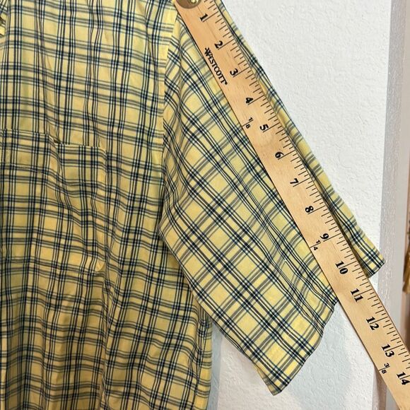 LL Bean Short Sleeve Button Up Shirt Mens Size L Regular Plaid Cotton Yellow - Picture 9 of 9
